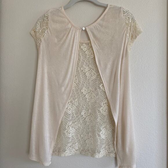 Nine Bird Short Sleeve Top Coverup Lace Front Open Back Size Small - Picture 2 of 5